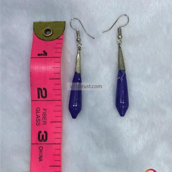 Minimalist Blue Stone Earrings: Lapis Lazuli Handmade Long Drop Earrings - Picture 4 of 4